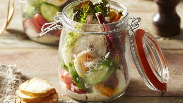 Chicken caesar salad jars