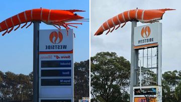 The prawn loomed over the former Big T Roadhouse at Frazer Park, which burned down in October 2013. 