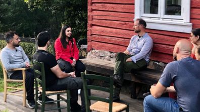 At Øvresaga, the Crown Prince met three who have experienced what it is like to be a refugee today.