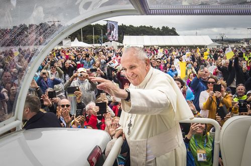 Pope Francis arrives to attend the closing Mass at the World Meeting of Families at Phoenix Park in Dublin, as part of his visit to Ireland