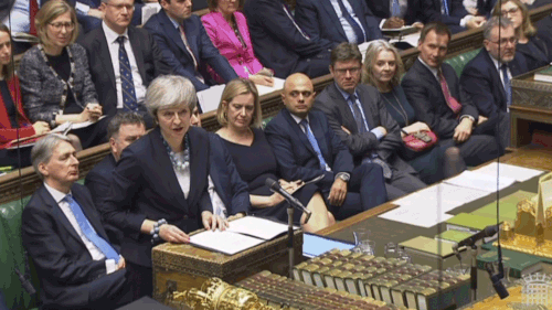 ritain's Prime Minister Theresa May makes a statement in the House of Commons, in London, Monday, Dec. 10, 2018. May has postponed Parliament's vote on her European Union divorce deal to avoid a shattering defeat.