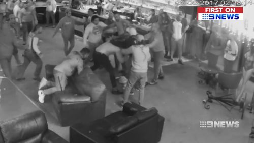 Many of those involved in the brawl were wearing Comancheros colours. Picture: 9NEWS
