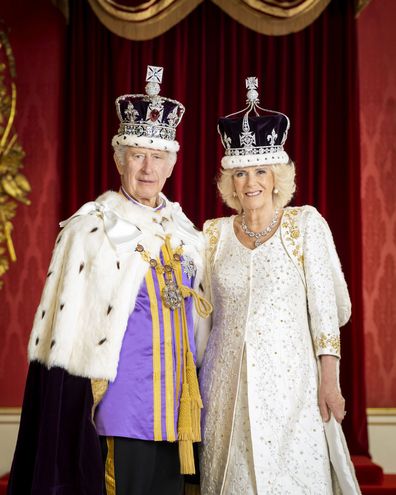 King Charles III and Queen Camilla are pictured in the Throne Room at Buckingham Palace, London. 
