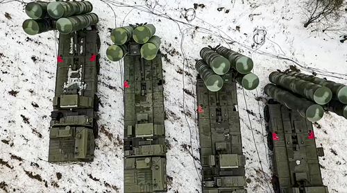 Combat crews of the S-400 air defence system take up combat duty at the training ground in the Brest region during the Union Courage-2022 Russia-Belarus military drills in Belarus. 