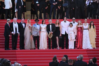 CANNES, FRANCE - MAY 16: (L-R) Shia LaBeouf, Jon Voight, D. B. Sweeney, Grace VanderWaal, Giancarlo Esposito, Aubrey Plaza, Francis Ford Coppola, Romy Croquet Mars, Adam Driver, Kathryn Hunter, Laurence Fishburne, Chloe Fineman, Nathalie Emmanuel and Talia Shire attend the "Megalopolis" Red Carpet at the 77th annual Cannes Film Festival at Palais des Festivals on May 16, 2024 in Cannes, France. (Photo by Kristy Sparow/Getty Images)