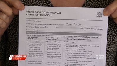 Paperwork which shows a person has had the virus and has to wait to be vaccinated.