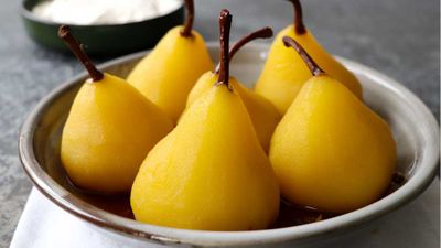 Recipe: <a href="http://kitchen.nine.com.au/2017/07/07/13/26/lynton-tapps-saffron-and-pink-pepper-poached-pears" target="_top">Saffron and pink pepper poached pears</a>