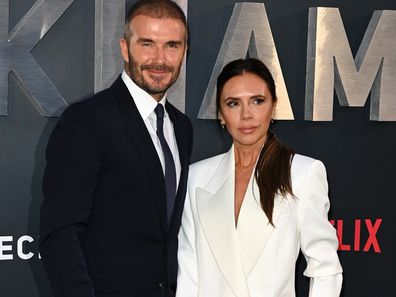 LONDON, ENGLAND - OCTOBER 03: David Beckham and Victoria Beckham attend the "Beckham" Premiere at The Curzon Mayfair on October 03, 2023 in London, England. (Photo by Kate Green/Getty Images)