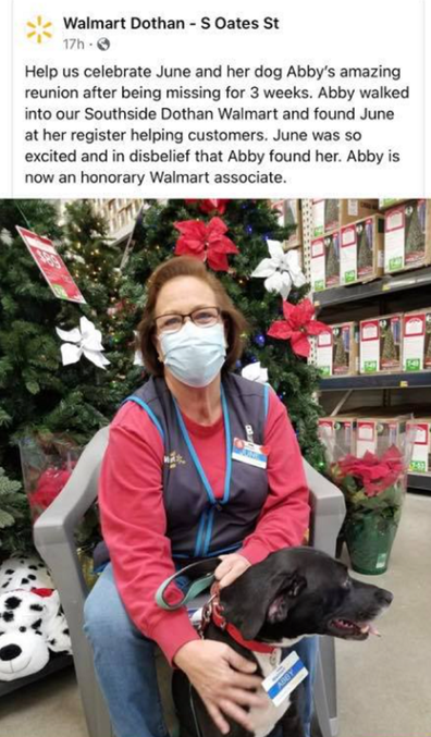 Walmart worker Ms June with missing dog Abby