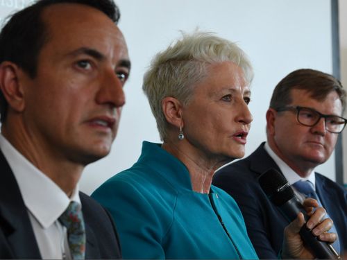 Dr Phelps (centre) with Liberal candidate Dave Sharma and Labor's Tim Murray.