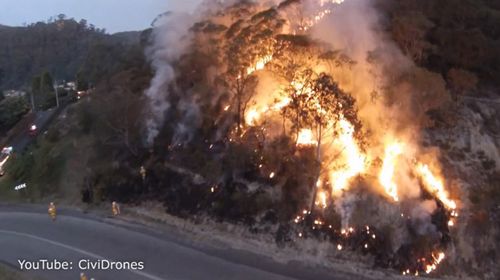 Blue Mountains fires: Drone shows incredible contrast between burning bush and regeneration