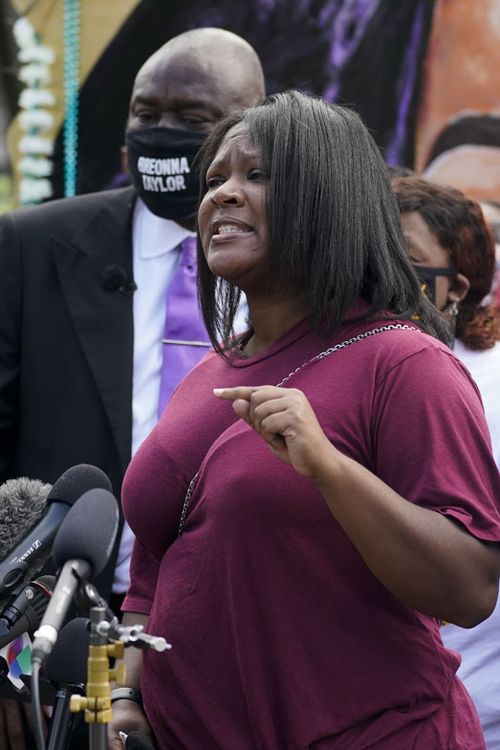 Breonna Taylor's family at a news conference, Friday, September 25, 2020, in Louisville, Kentucky