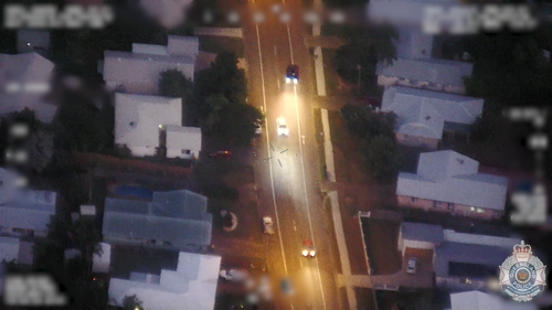Police have released dramatic aerial footage of a group of teenagers who allegedly drove a stolen car through busy streets before crashing in Townsville.