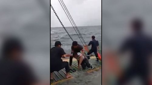 Three other ferries and a wooden boat assisted getting people out of the water. Image:  Supplied.