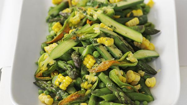 Summer vegetable salad with mint and lemon dressing