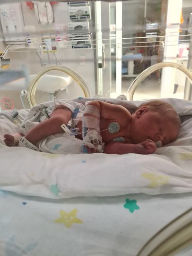 Violet weighed just 2.3 kilos when she was born and needed help breathing.