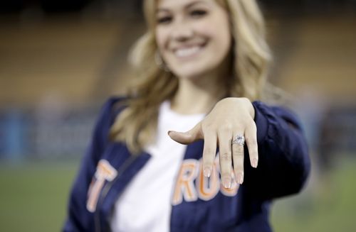 Daniella Rodriguez shows off her shiny new diamond ring. (AP)