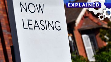 A &quot;now leasing&quot; sign at a property listed for rent in Sydney.