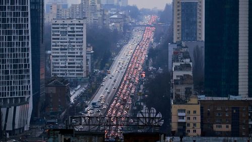 Traffic in Kyiv following Russian invasion