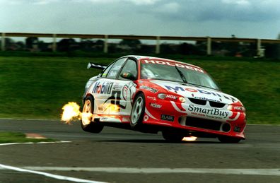 Craig Lowndes and Mark Skaife in the Mobil Holden Racing Team Commodore VT in action during qualifying for Sunday's Tickford 500 at Sandown. Loundes qualified 2nd fastest next to his team mate Greg Murphy.