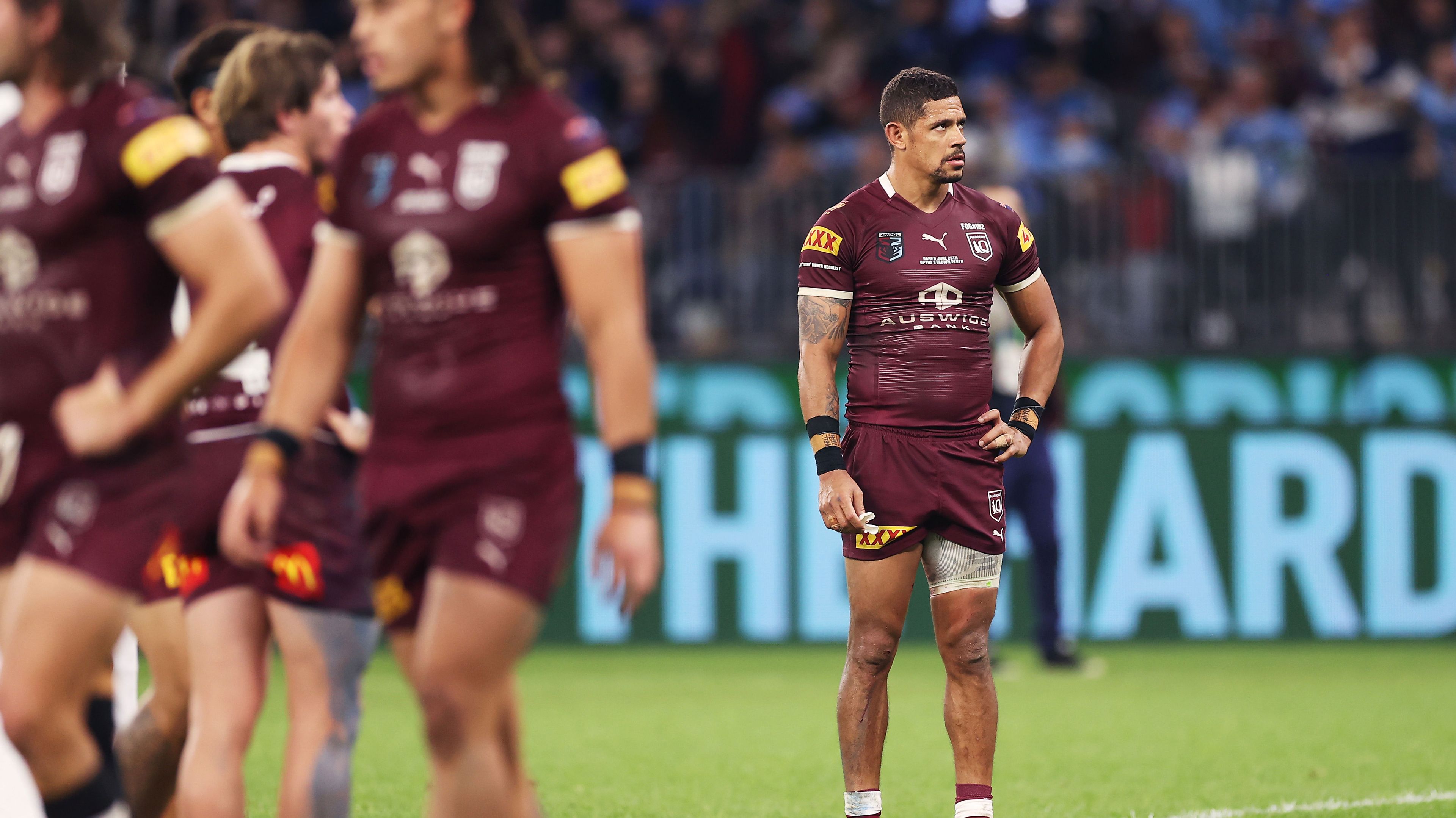 Dane Gagai of the Maroons looks dejected after a try to Angus Crichton during game two of the 2022 State of Origin series. 