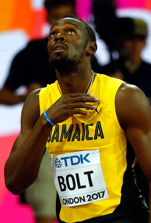 Jamaica's Usain Bolt looks on before a men's 100m heat during the World Athletics Championships in London.  (Image: AP Photo/Matthias Schrader)