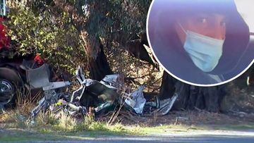 The Strathmerton car crash wreckage and the driver police allege was at fault for it, Christopher Dylan Joannides.