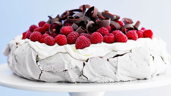 Chocolate pavlova with raspberries