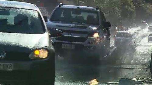 An extreme cold front has brought heavy rain and hail to Adelaide. Picture: 9NEWS