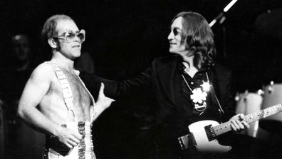 Photo of Elton John and John Lennon, Lennon's last live appearance, November 28th, 1974.