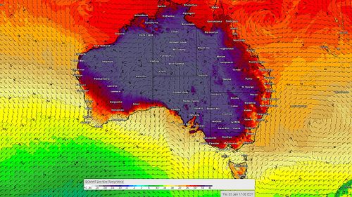 Australia weather heatwave SA Victoria Map