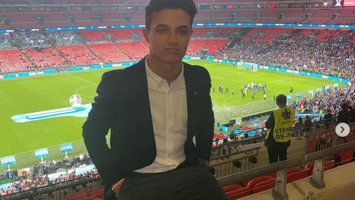 Lando Norris pictured at Wembley before the Euro 2020 final.