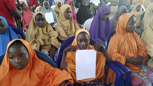 The girls from the Government Girls Science and Technical College Dapchi who were kidnapped and set free. (AAP)