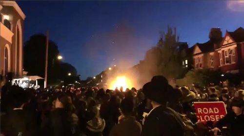 Up to 30 people have been injured in a massive bonfire explosion in London overnight. Picture: Supplied.