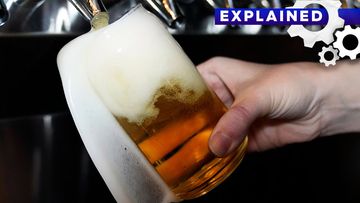 A craft beer is poured by a bartender