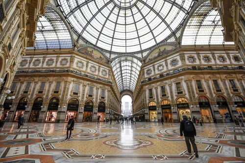 A scattering of people in the Galleria Vittorio Emanuele II in Milan Wednesday, February 26, 2020. Picture: Claudio Furlan