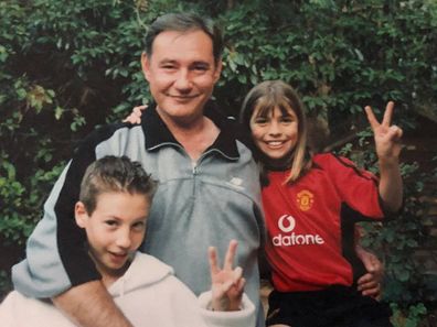 Steph Catley as a child with her father and brother.