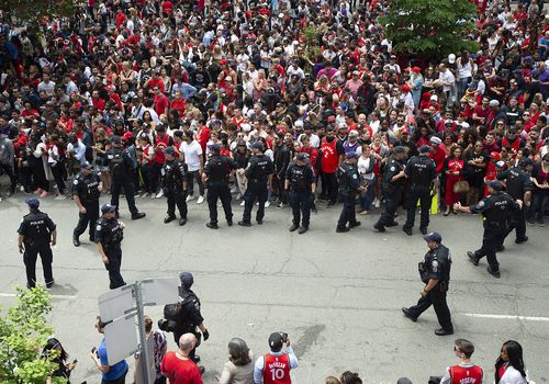 Toronto Police work on crowd control during the Toronto Raptors Championship Parade. Credit: Nick Turchiaro-USA TODAY Sports.