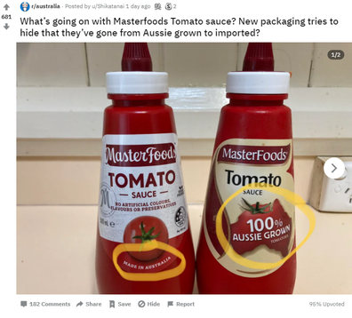 MasterFoods Tomato Sauce bottles
