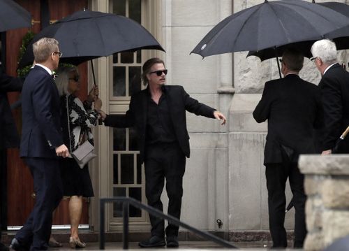David Spade, actor, comedian and brother of Kate's husband Andy arrives at her funeral. (AAP)