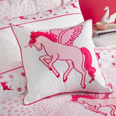 <a href="https://www.elanlinen.com.au/unicorn-filled-cushion-whimsy" target="_blank">Whimsy Unicorn Cushion, $28.95.</a>