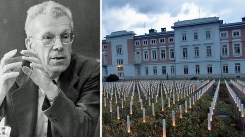 Hans Asperger and the memorial to victims of the notorious Am Spielgelgrund clinic in Vienna where disabled kids were murdered. (Photos: AP).