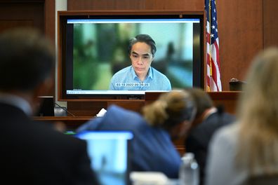 President, DC-Based Film Production, Warner Bros. Pictures, Walter Hamada, in pre-recorded testimony speaks during trial at the Fairfax County Circuit Courthouse in Fairfax, Virginia, on May 24, 2022. -  