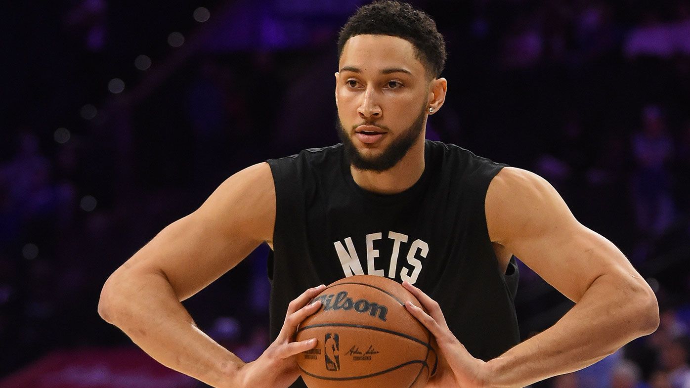  Ben Simmons #10 of the Brooklyn Nets warms up prior to the game against the Philadelphia 76ers on March 10, 2022 