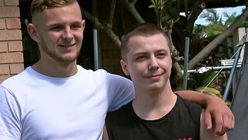 Andrew Puttifant (left) and Daniel Otway saved a family from a house fire while on their way home from Penrith Panthers. 