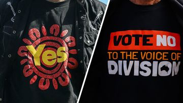 Yes and No campaign shirts for the Voice to parliament referendum.