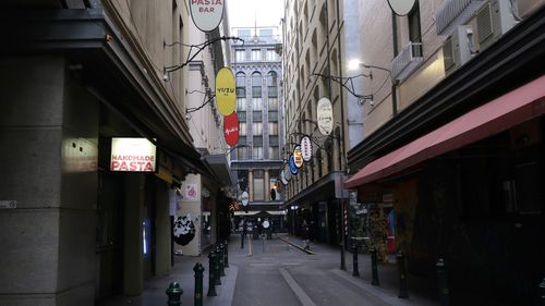 Melbourne's deserted city centre during Stage Four lockdowns.