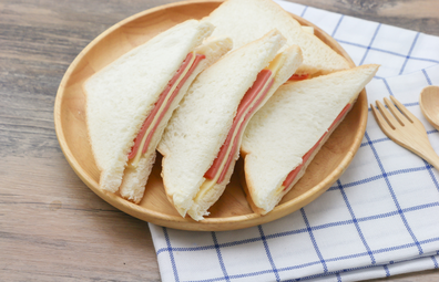 Ham and cheese sandwich with crusts cut off