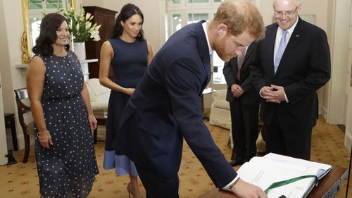 After their bridge climb, Prince Harry and Scott Morrison meet for a sit down at Kirribilli House in Sydney with Meghan, Duchess of Sussex, and Mr Morrison's wife Jenny Morrison.