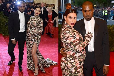 Kim K makes her MET Gala debut with Kanye by her side. The reality star is wearing a Riccardo Tisci dress and gloves with Lorraine Schwartz jewelry.